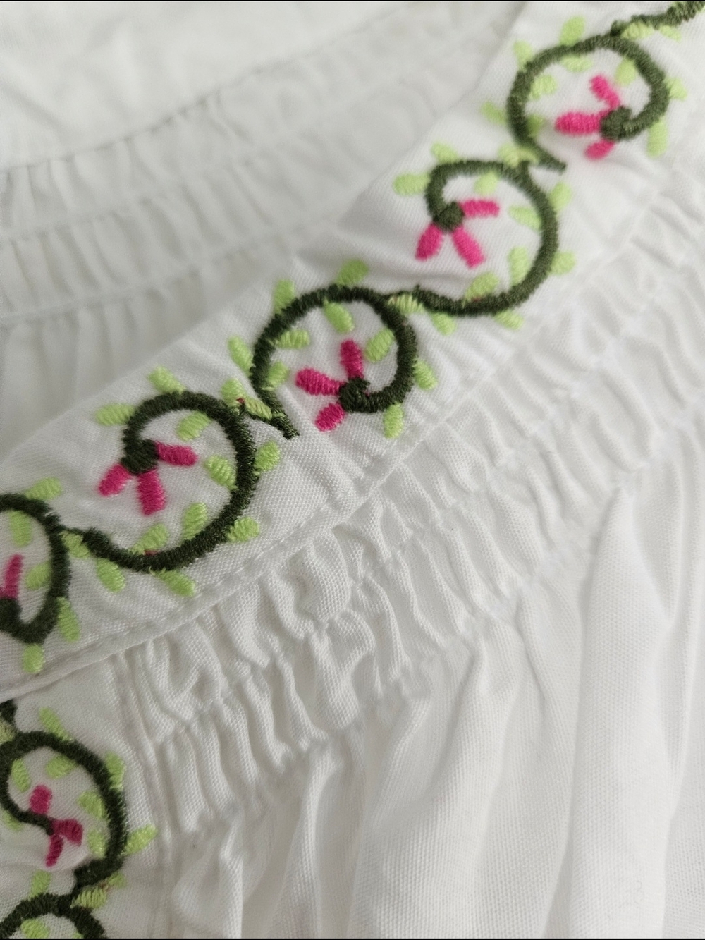 crown & ivy White Tiered Dress with Pink & Green Floral Embroidery - Picture 5 of 7
